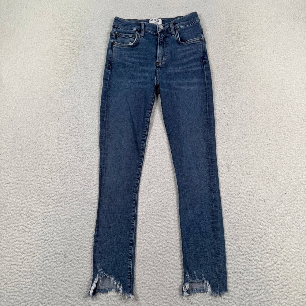 Agolde Sophie Jeans Womens 25 Skinny Raw Hem Stretch Denim Medium Wash‎ Blue